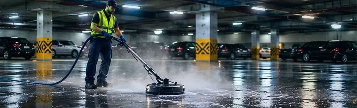 ניקוי חניונים ומשטחי חוץ — Power Wash בעבודה